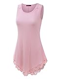 Doublju Women Sleeveless Asymmetrical Ribbed Tunic Tank Top Wth Lace Detail