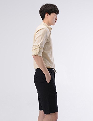 NEARKIN (NKNKN350 Beloved Men Henley Neck Long Sleeve Daily Look Linen Shirts Beige US XS(Tag Size XS)