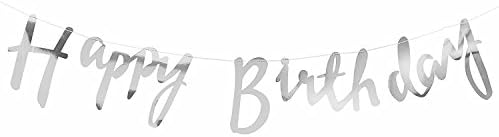 MOCOO Happy Birthday Bunting Banner Font Backdrop Design Birthday Decorations Silver for Birthday Party Supplies NU015S