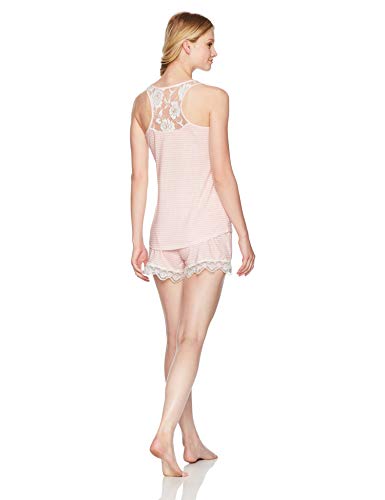 Selene Short Pajama Set for Women Sleeveless Tank Top and Shorts Sleepwear Cute Pajama Sets with Lace Trim Hem Pink Stripe