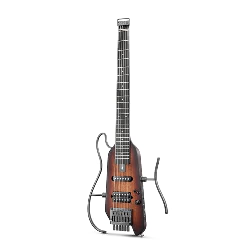 Donner HUSH-X E-Gitarren-Bausatz - Federleichte Headless-Gitarre, Ideal für unterwegs und zum Üben, Mahagoni Massivkorpus mit einfach montierbaren Rah