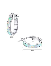 JUSTKIDSTOY Pendientes de aro pequeños de plata de ley con forma de ópalo para cumpleaños, diseño redondo, pequeños y pequeños cartílagos perforados