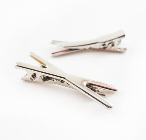 (12) Small Alligator Double Prong Clip with teeth , Silver Metal Curl Clips Spring in Hair - 1 1/4 Inch 30mm