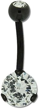 Anodized Black Steel with Clear CZ Belly Ring
