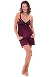 Del Rossa Women's Satin Pajamas, Short Lace Trim Cami Top Pj Set