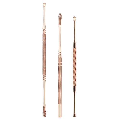 Fenleo 3PCS Ear Pick Earwax Removal Kit Ear Care Set, Premium Rose Gold Stainless Steel Ear Curette