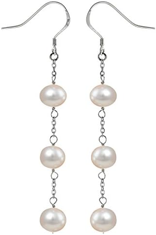 Sterling Silver Freshwater Pearl Earrings Dangle Earrings Long Chain Station Earrings for Women