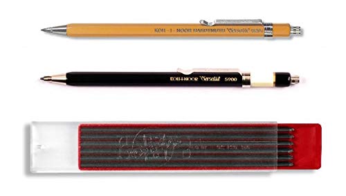 KOH-I-NOOR 5900 TOISEN D'OR und 5201 VERSATIL - Set of 3, Mechanical Pencils with Sharpener, Lead 2 mm - black and yellow and refills 2B (12pcs.)