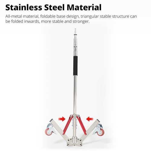 AMBITFUL AMBITFUL AS-300 Heavy Duty Light Stand with Launchers, 100% Stainless Steel, Maximum Height 305 cm, Photography Stand with Wheels for Softbox, Monolight, Reflector