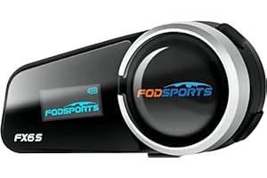 Fodsports FX6S Motorcycle Bluetooth Headset with LED Display, 6-Way Motorbike Helmet Communication Intercom System with FM Ra
