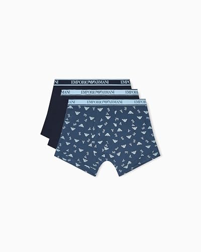 Emporio Armani Mens Core Logo Band 3 Pack Boxer, Armani Blue/All Over Eagle Log…