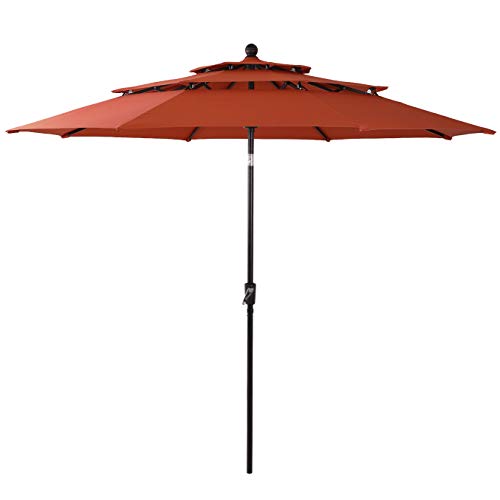 PHI VILLA 10ft 3 Tier Autotilt Patio Umbrella Outdoor Double Vented