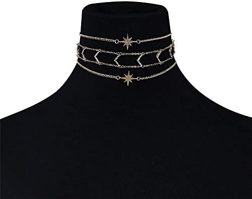YLiansong Fashion Jewellery Women's Lucky Star Pendant Choker Detachable Necklace Layered Chain Chokers For Girl Wedding Gifts Clothing Accessories (Color : Gold)