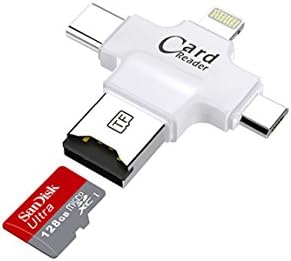 Micro SD Card Reader Caithly 4 in 1 Card Reader with Type-C USB Connector OTG HUB Adapter, TF Flash Memory Card Readers for iPhone iOS/Android Micro USB/Type-C Port Phones/Mac/PC (White)