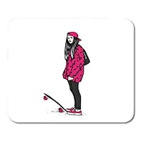 HZMJPAD Guy Girl Stylish Skater in Jeans and Sneakers Skateboard for Street Cultures Graffiti Hipster Mouse Pad 8.6 X 7.1 in