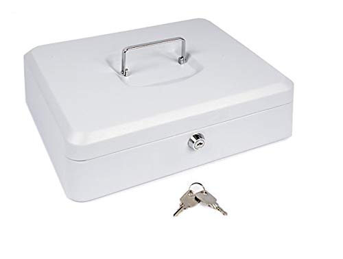 Cash Box with Money Tray | Petty Cash Lock Box | Includes Tiered Design with Cash Tray for Bills and Coins | Portable Money Box | Ideal for Cash Registers and Petty Cash | Secure Lock with 2 Keys
