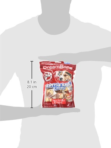DREAMBONE RATTLEBALL SMALL CHEWS 14 COUNT, RAWHIDE-FREE CHEWS FOR DOGS, WITH REAL CHICKEN TREATS INSIDE