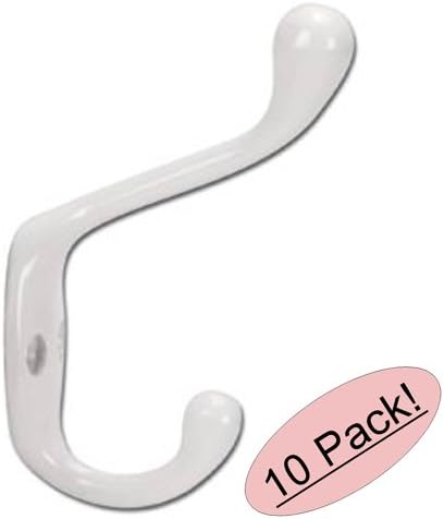 Designers Impressions 57494 White Heavy Duty Coat & Hat Hook - 10 Pack
