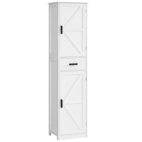 WEENFON 67" H Bathroom Storage Cabinet with 2 Doors & 1 Drawer, Tall Bathroom Cabinet with 6 Shelves, Narrow Bathroom Storage, for Bathroom, Living Room, Kitchen, White, 30×40×170CM