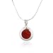 CHUVORA 925 Sterling Silver Natural Red Bamboo Sea Color Inlay Round Pendant Necklace, 18 inches