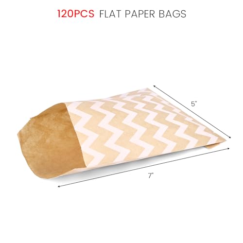 JOHOUSE 120PCS Flat Paper Bags, 5 x 7 Inch Snack Bags Cookie Bags Kraft Paper Bags Popcorn Bags for Sales Treats Parties