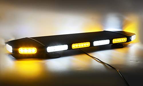 Linkitom LED Strobe Flashing Light Bar -Double Side LED High Intensity Low Profile Magnetic Roof Mount Emergency Hazard Warning Lighting Bar/Beacon/with16 ft Straight Cord (30.5'', White & Amber)