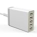 USB Charger, Aonear 40W 8A 5-Port USB Charging Station with 4 Ft Detachable Power Cord, Smart Identification Technology for Apple iOS, Android & Virtually All Other USB Enabled Devices (White)