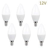 12v E12 Candelabra Base C7 LED Bulbs Tento Lighting 12 Volt 5w Candle Lamp Low Voltage AC DC 12V 450LM RV Lighting Cabins Chandeliers Wall Scones (12 Volt Daylight White 6000k)