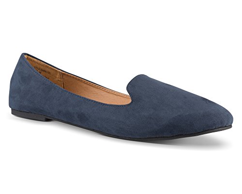 Twisted Womens Faux Suede Smoking Slipper Flats - SARA125 Navy, Size 10