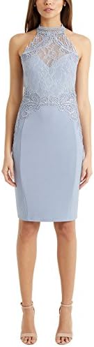 LIPSY Women Applique High Neck Bodycon Dress Blue US 8 (UK 12)