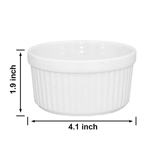KitchenTour Porcelain Souffle Dishes 8 Ounces Ramekins for Baking Souffle, Creme Brulee - Set of 6