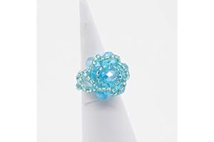 AFRICANBEADS Handmade Blooming Rose Flower Crystal Stretch Ring Elastic Rope with Colorful Crystal Beads Adjustable Statement Ring