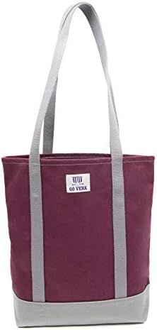 Travel Office Open Tote Bag Heavy Cotton Canvas Go Verk (Medium, Burgundy Wine / Grey / Grey)
