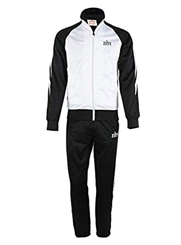 Active Zippper Long Sleeve Tracksuit Set for Men/Men s Active Zippper Long Sleeve 2-pc Tracksuit Set White/Black 01 X-Large