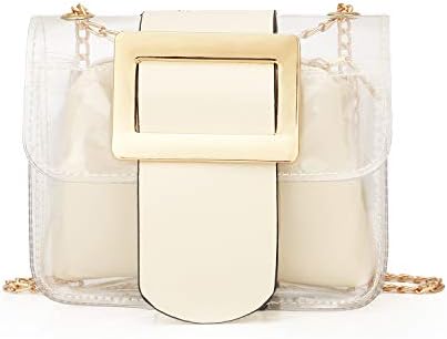 Clear Handbags 2-in-1 Tote Transparent Shoulder Bag Fashion Shoulder Crossbody Purse(White)