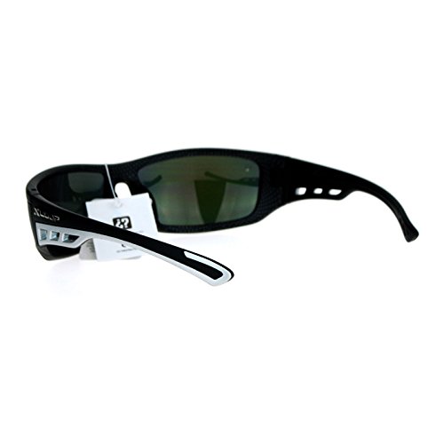 Xloop Mens Sunglasses Sporty Wrap Rectangular Matte Black Silver, Orange Mirror