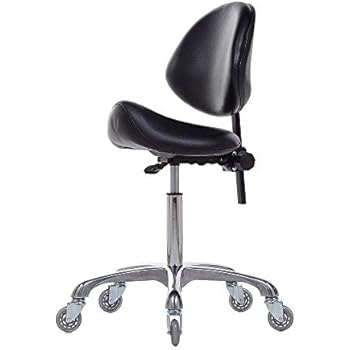 FRNIAMC Adjustable Saddle Stool Chairs With Back Support Ergonomic Rolling Seat For Medical Clinic Hospital Lab Pharmacy Studio Salon Workshop Office And Home ... (With Backrest, Black)
