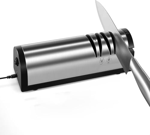 Professional 2-Stage Electric Knife Sharpener with Scissors Sharpener & Metal Dust Collection Box,Stainless Steel,Quick Sharpening & Polishing,Kitchen Sharpener for Home Chefs & Cooking Enthusiasts