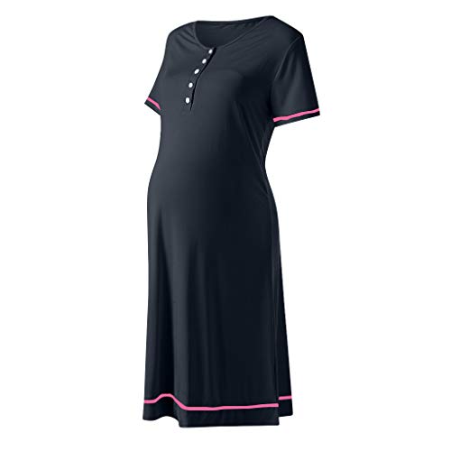 Sttech1 Maternity Gown Womens Nursing Nightwear Button Up Hospital Nightdress