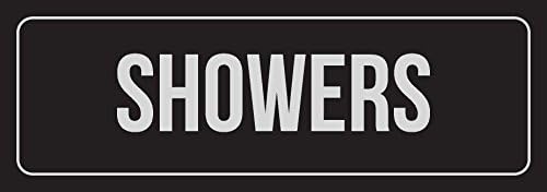 Black Background with Silver Font Showers Office Business Retail Outdoor & Indoor Plastic 3 x 9 Wall Sign - Single
