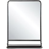 Creative Co-op Rectangle Metal Wall Mirror with Shelf, Single Vanity, Black