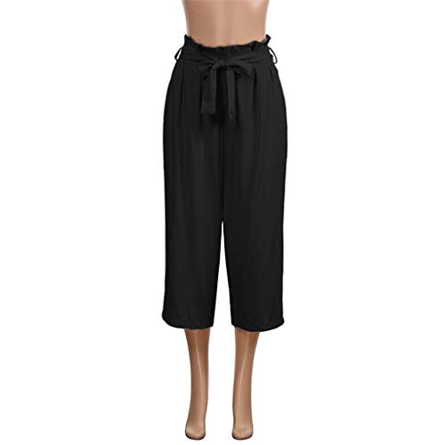Botrong Women's Wild Casual Lace Loose Solid Cropped Trousers (Black,XL) - Thumbnail 3