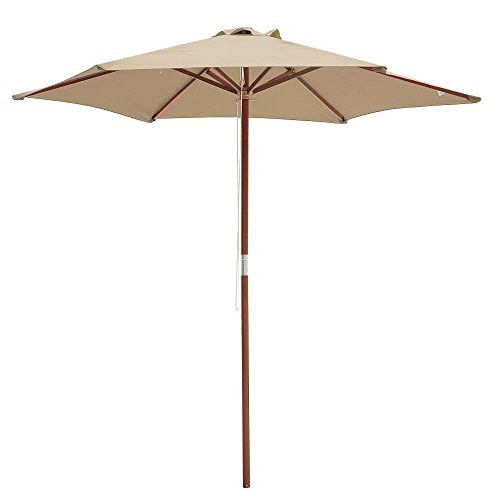 Sun Shade Lawn 8' ft Wooden Umbrella Wood Pole Outdoor Patio Beach