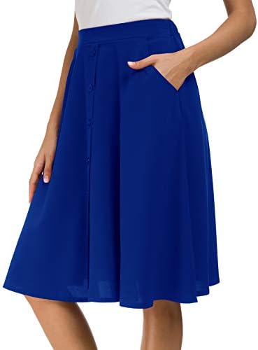 Afibi Womens High Waisted A Line Pleated Midi Skirt Button Front