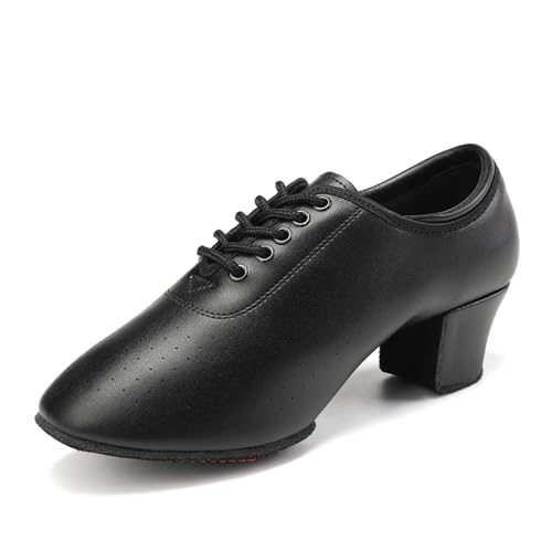 SWDZM Tanzschuhe Leder Damen&Herren Training Latein Schnürschuhe Salsa-Tango Ballsaal Tanzschuhe,Schwarz,Ferse 5cm,Geteilte Wildledersohle,42EU