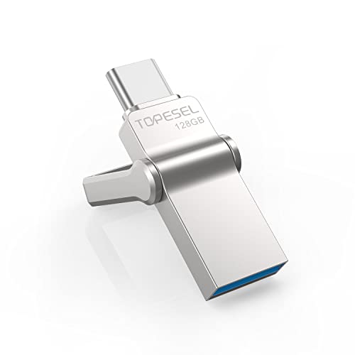 TOPESEL Chiavetta USB C 128 GB 2 in 1 USB 3.0 USB A & Tipo C 128GB Chiavetta USB di tipo C impermeabile UDP-Tech OTG portatile per computer Mac Smartphone Tablet (Argento)