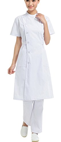 XinAndy Short-sleeved White Nurse Dress Stand-up collar