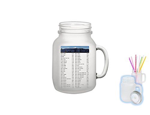 NH 4,000 Footer Mountain List Mason Jar By Bottoms Up Flasks - Frosted Glass 12oz Mason Jar - Mason #14