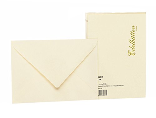 Rössler Papier 2031388803 - Busta DIN C6, fodera in seta, 20 pezzi, carta fatta a mano, martellata, avorio