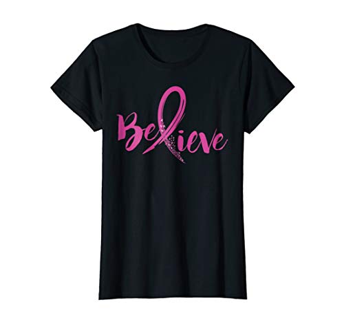 Womens Believe – Women Breast Cancer Awareness Fight T-Shirt Large Black